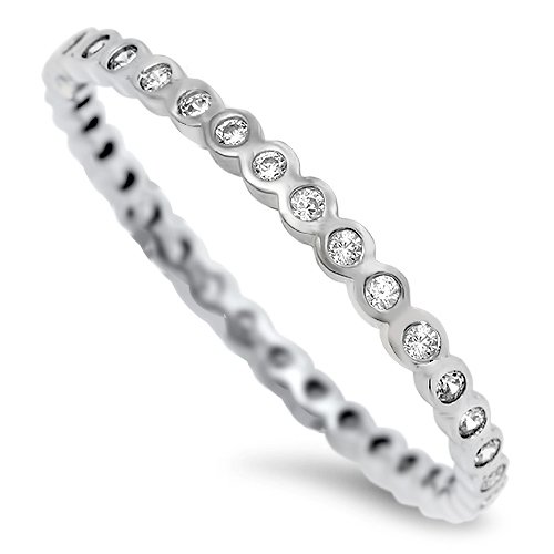 2MM BEZEL CLEAR STACKABLE CZ ETERNITY BAND Sterling Silver Eternity Ring Sterlin