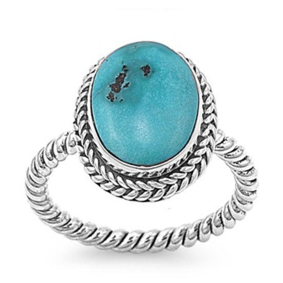 Silver Ring W/ Stone Natural TURQUOISE .925 Solid Sterling Silver Ring