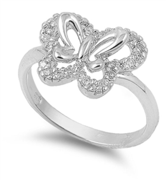 Silver Butterfly Design Cubic Zirconia Fashion Ring Solid Sterling CLEAR