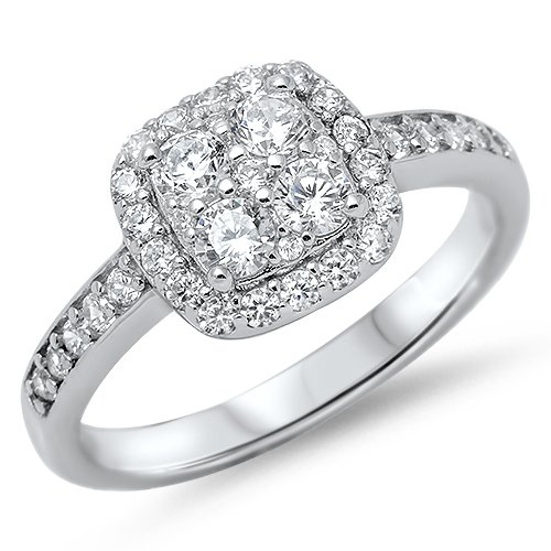 ROUND CLUSTER CZ HALO ENGAGEMENT RING Solid Sterling Silver Sterling Silver