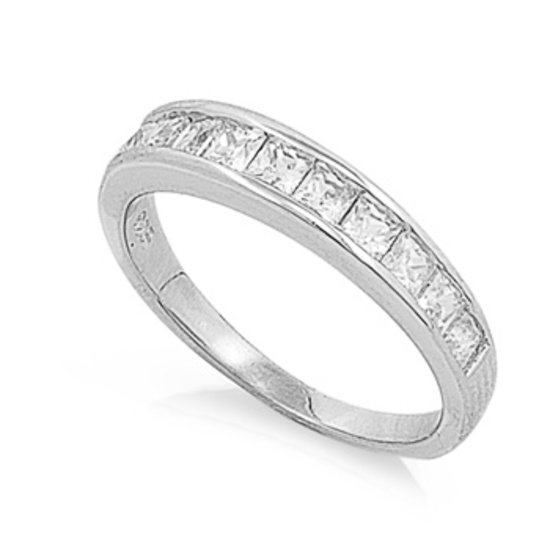 4mm Silver Princess Cut Channel Set CZ Wedding Band Ring Sterling Silver 2 mm We