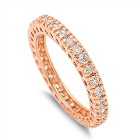 3MM STACKABLE CZ ETERNITY WEDDING BAND Rose Gold Sterling Silver Ring Sterling S