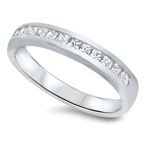 4mm PRINCESS CUT CHANNEL CZ WEDDING BAND RING Sterling Silver Sterling Silver W