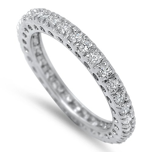 3MM STACKABLE ETERNITY WEDDING BAND Rhodium Sterling Silver Ring Sterling Silver