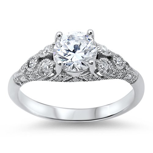 1CT ROUND VINTAGE STYLE CZ Sterling Silver Bridal Engagement Ring Size 5-10 Ster