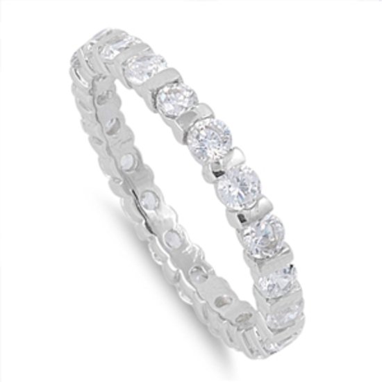 3MM ROUND CZ ETERNITY WEDDING BAND RING Sterling Silver Sterling Silver Wedding