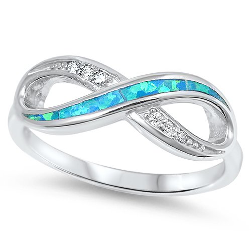 THIN STYLE BLUE FIRE OPAL CZ INFINITY KNOT RING Sterling Silver Band Size 5-10 P