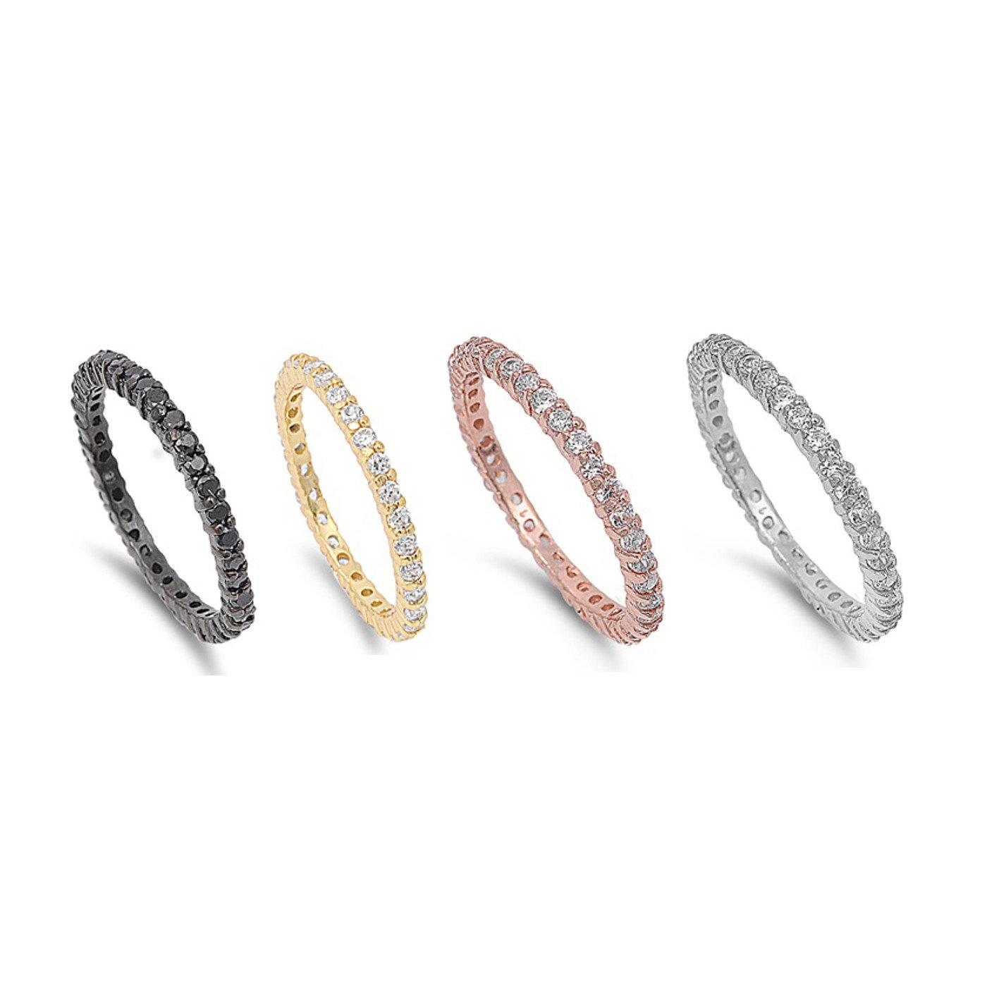 STACKABLE CZ ETERNITY BAND Sterling Silver Wedding Ring Band 2MM Sizes 4-10 Bri