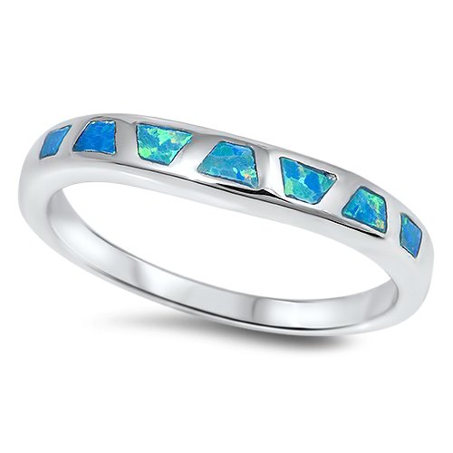 3mm BLUE FIRE OPAL INLAY WEDDING BAND Sterling Silver Bridal Ring Size 5-10
