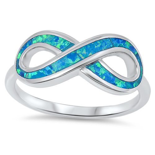 NEW! BLUE OPAL INLAY INFINITY KNOT RING Sterling Silver Infinity Band Size 5-10