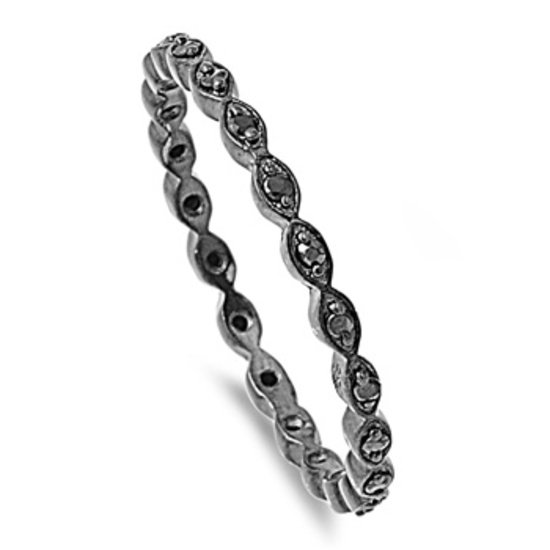 Black CZ Silver Black Plated Stackable Eternity Ring Sterling Silver 2 mm Weddin