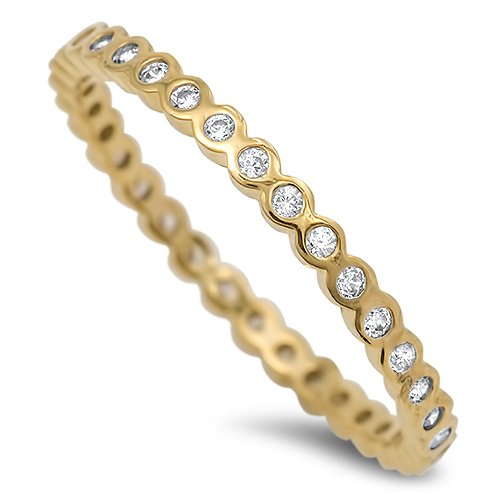 2MM BEZEL YELLOW GOLD STACKABLE ETERNITY BAND Sterling Silver Eternity Ring Ster