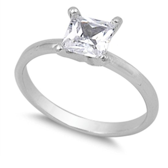 1CT PRINCESS CUT CZ SOLITAIRE ENGAGEMENT RING Solid Sterling Silver Sterling Sil