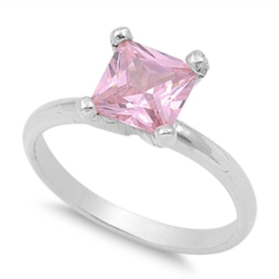 1.5CT PRINCESS CUT PINK CZ SOLITAIRE ENGAGEMENT RING Sterling Silver Sterling Si