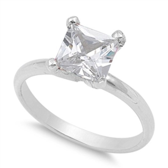 1.5CT PRINCESS CUT CZ SOLITAIRE ENGAGEMENT RING Solid Sterling Silver Sterling S