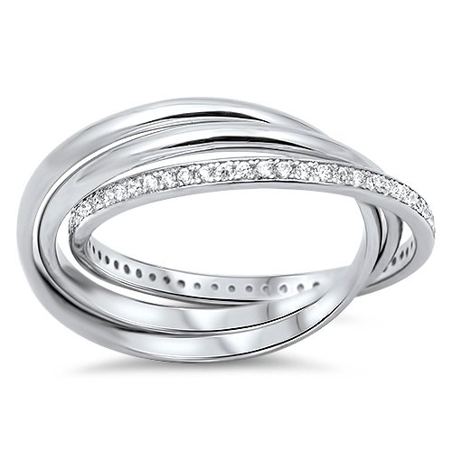 ROLLING TRIPLE BAND CZ WEDDING BAND 925 Sterling Silver Ring Size 5-9 Sterling S