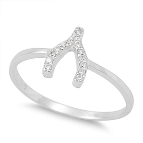 Silver NEW! RHODIUM STERLING SILVER WISHBONE RING Designer Style Ring Size 4-10