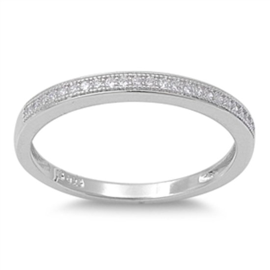 Silver 2mm Pave CZ Solid 925 Sterling Silver Bridal Wedding Band Ring Solid Ster
