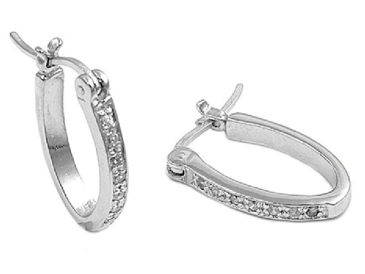 Half Pave Cubic Zirconia Huggie Leverback Earrings Sterling Silver CLEAR