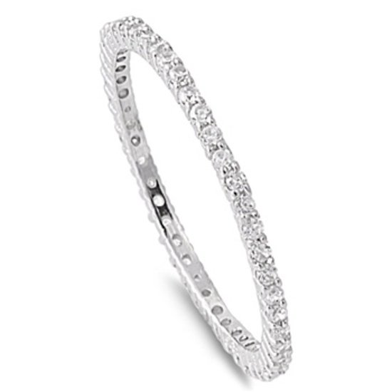 Thin Rhodium Silver CZ Stackable Eternity Ring Sterling Silver 1.5 mm Wedding