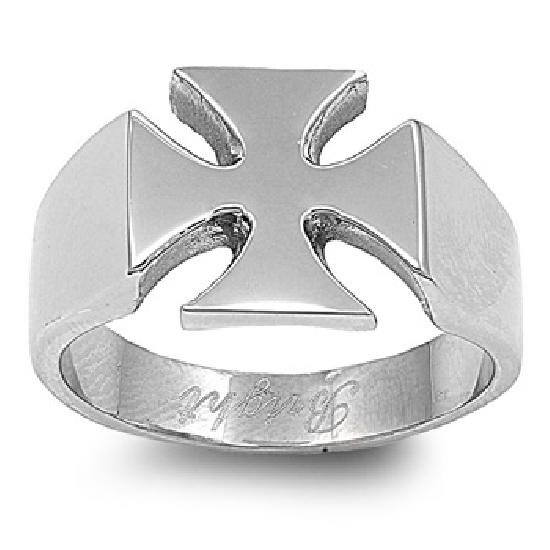 Mens Biker Jewelry Stainless Steel Ring - Cross