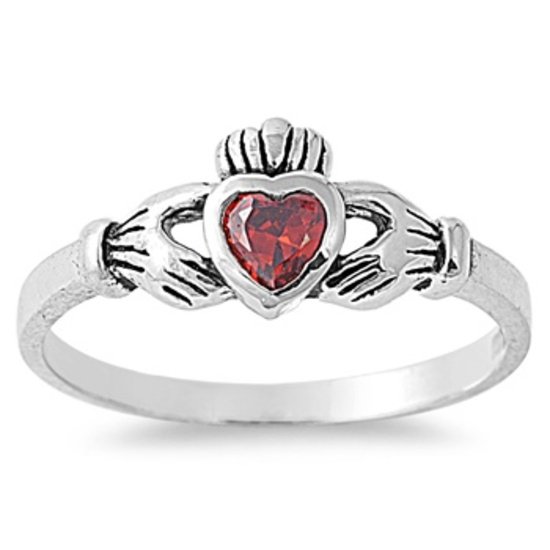 1CT Garnet Cubic Zirconia Claddagh Engagement Ring 7 mm (0.30 inch) Irish Promis