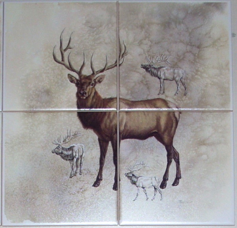 Elk Ceramic Tile Mural 4 of 6" Size 12" x 12" Back Splash Wild Life Decor