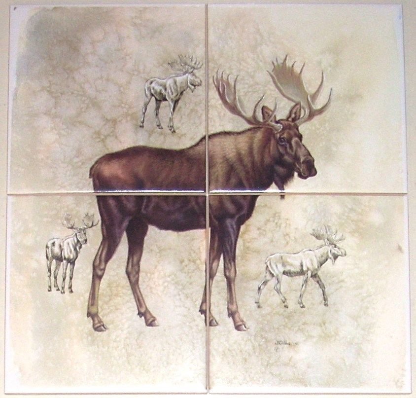 Moose Ceramic Tile Mural 4 of 6" Size 12" x 12" Back Splash Wild Life Decor