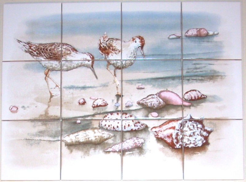 Closeout Sandpiper Ceramic Tile Mural Sea Bird Ocean Back Splash 12pcs 4.25" Kiln Fired