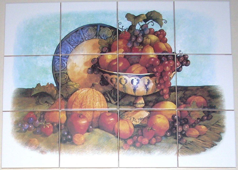 closeout Fruit Ceramic Tile Mural Grapes Apple 12pc 4.25 Backsplash Kiln Fired Decor