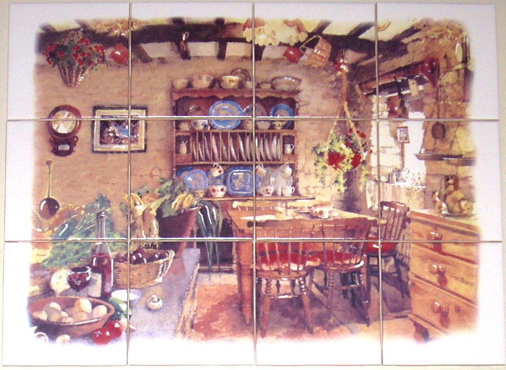 Antique Kitchen Ceramic Tile Mural Back Splash 12pcs 4.25" Kiln Fired BISCUIT