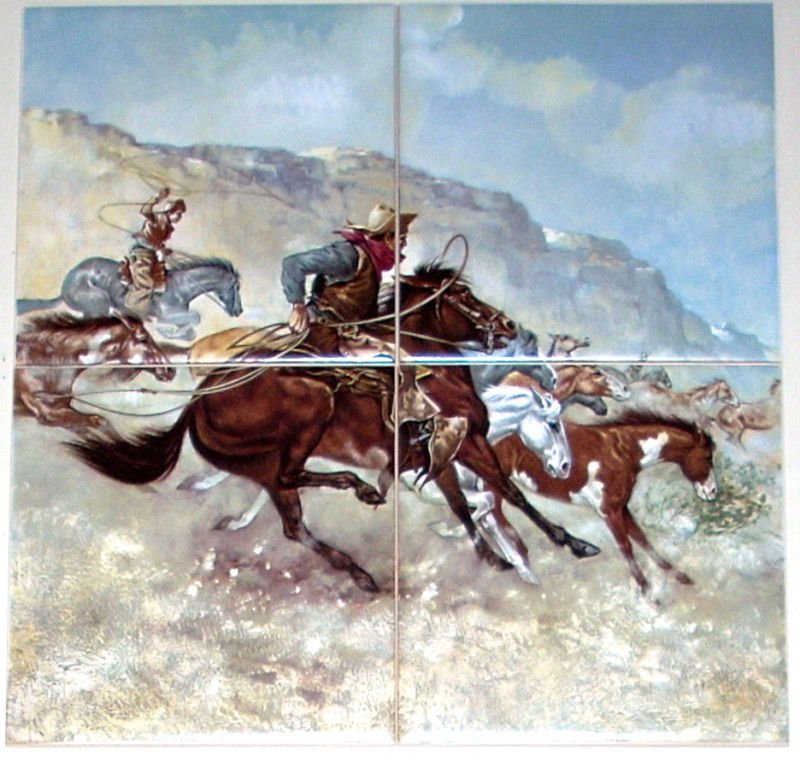 Remington Horse Ceramic Tile Mural 4 of 6" Western Rustlers Cowboys Backsplash