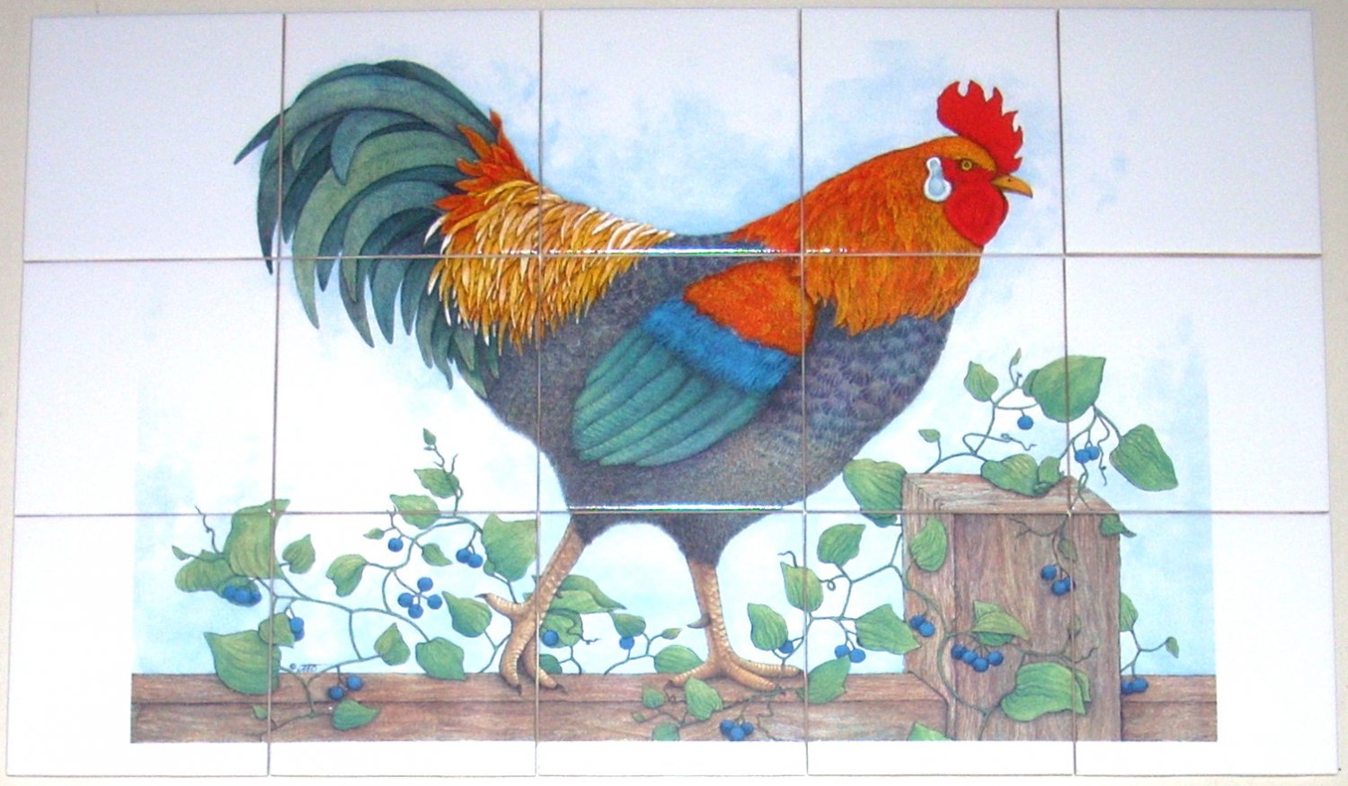 Closeout Rooster Ceramic Tile Mural 15pcs. 4.25" x 4.25"