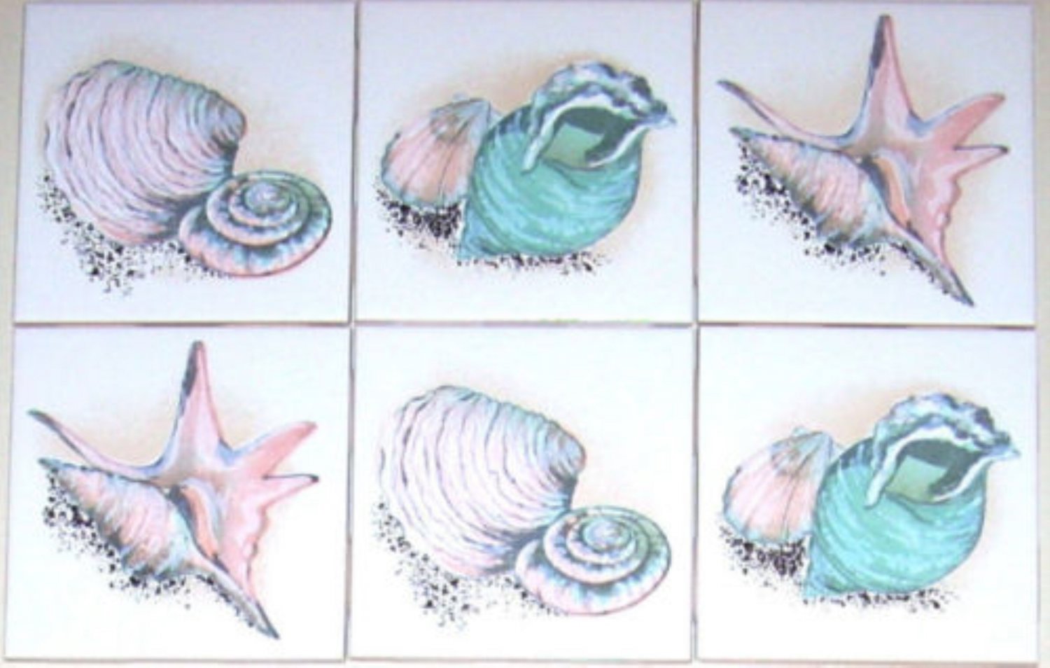 Sea Shell Clam Conch Ceramic Tile Accents 6 of 4.25" Kiln Fired Decor Backsplash