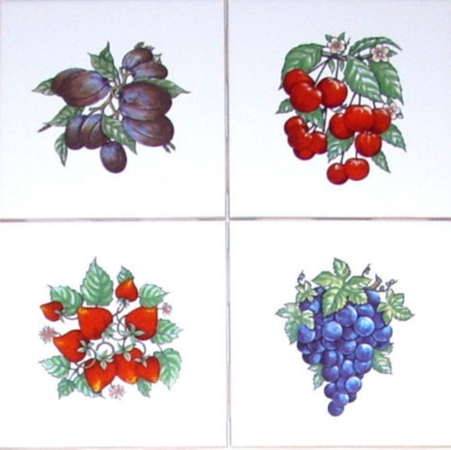 Bountiful Fruit Accent Tiles 4 of 4.25" Kiln Fired Decor Back Splash set of 4