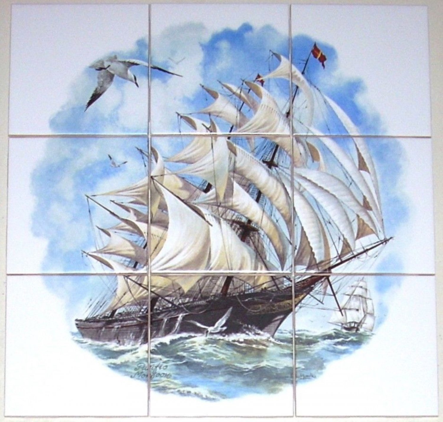 Ship Ceramic Tile Mural Pacific Monsoon 9pc 4.25 Ocean Backsplash Kiln Fired