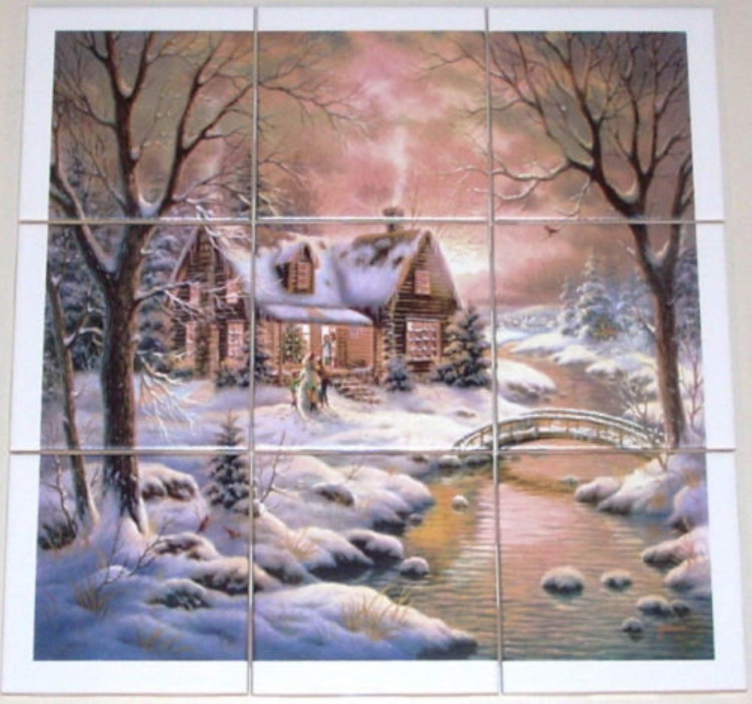 Closeout Winter Ceramic Tile Mural Woods Cabin Stream 9 of 4.25" Backsplash Kiln Fired