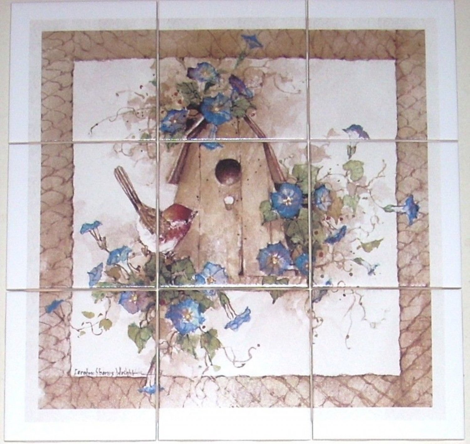American Bird Wren Ceramic Tile Mural Birdhouse 9/4.25" Back splash Decor