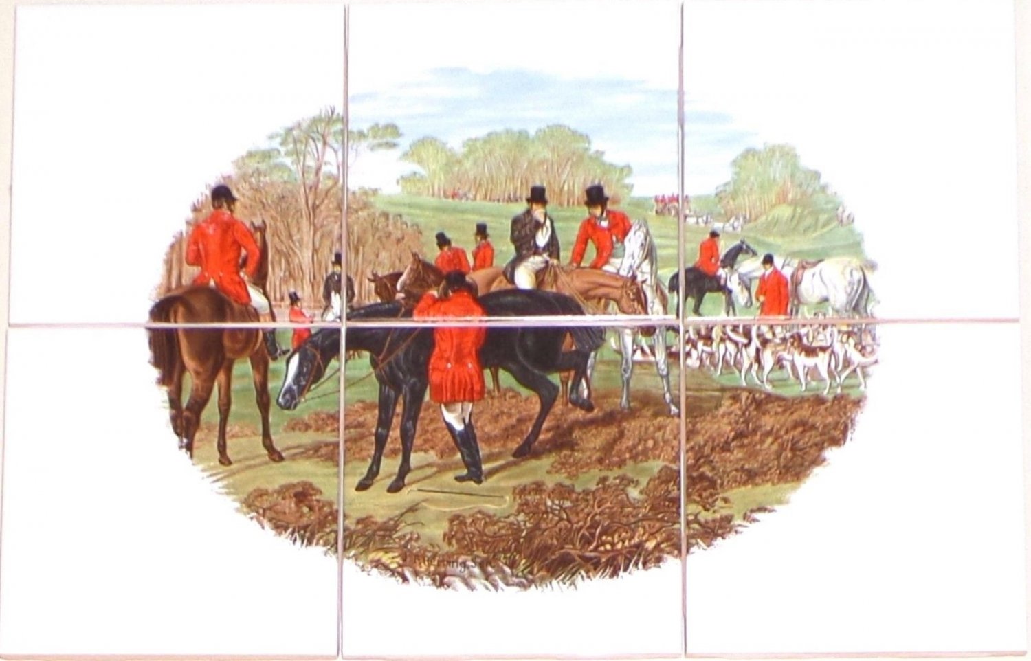 English Fox Hunt Ceramic Tile Mural Red Coat Horse Hound Dogs Kiln Fired #2
