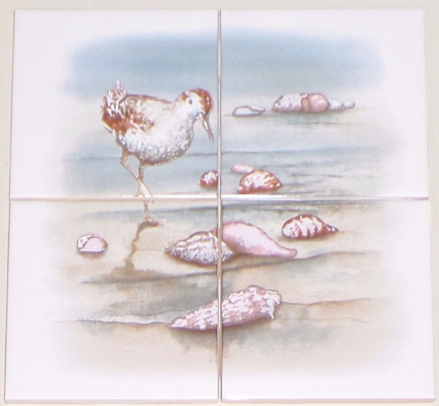 Closeout Sand Piper Kiln Fired Ceramic Tile Mural Back Splash Decor 4 pc 4.25" x 4.25"