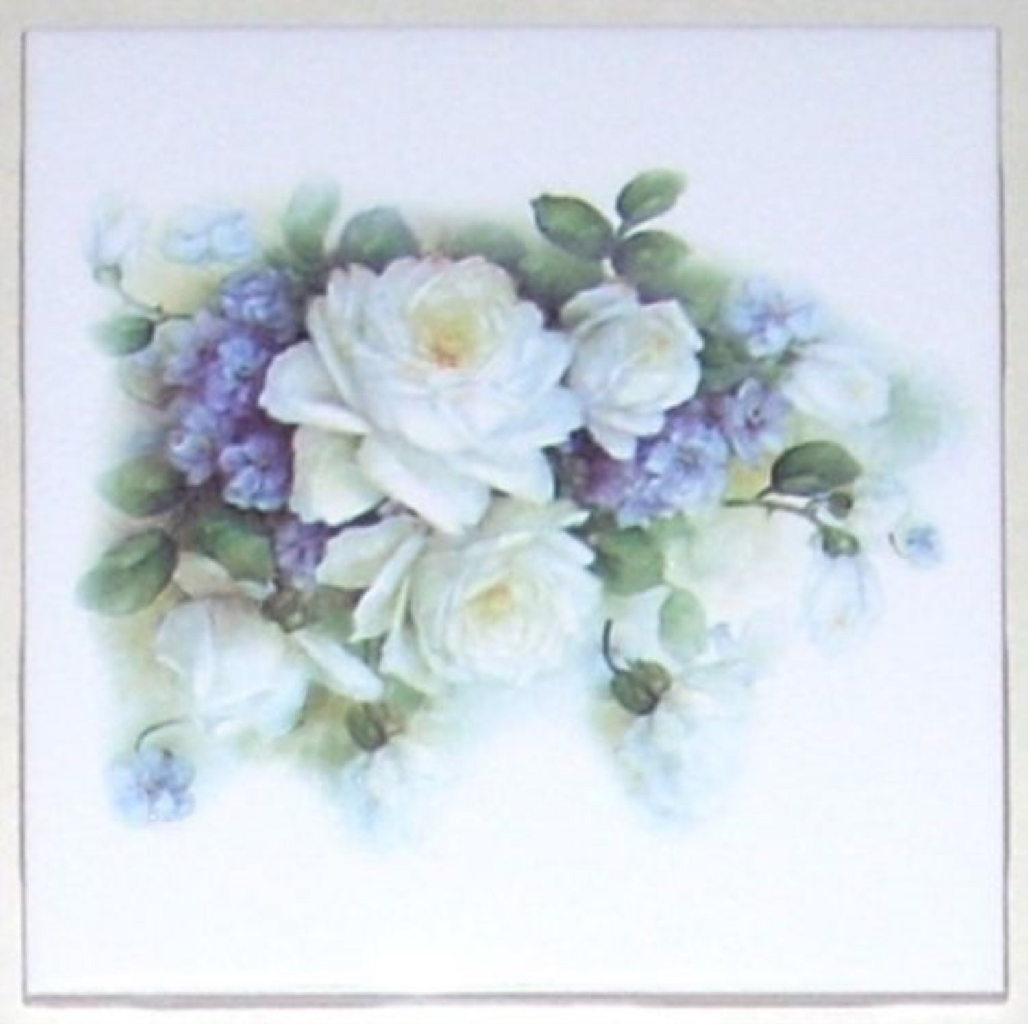 White Sussex Rose Ceramic Tile 4.25" Flower Kiln Fired Back Splash Accent