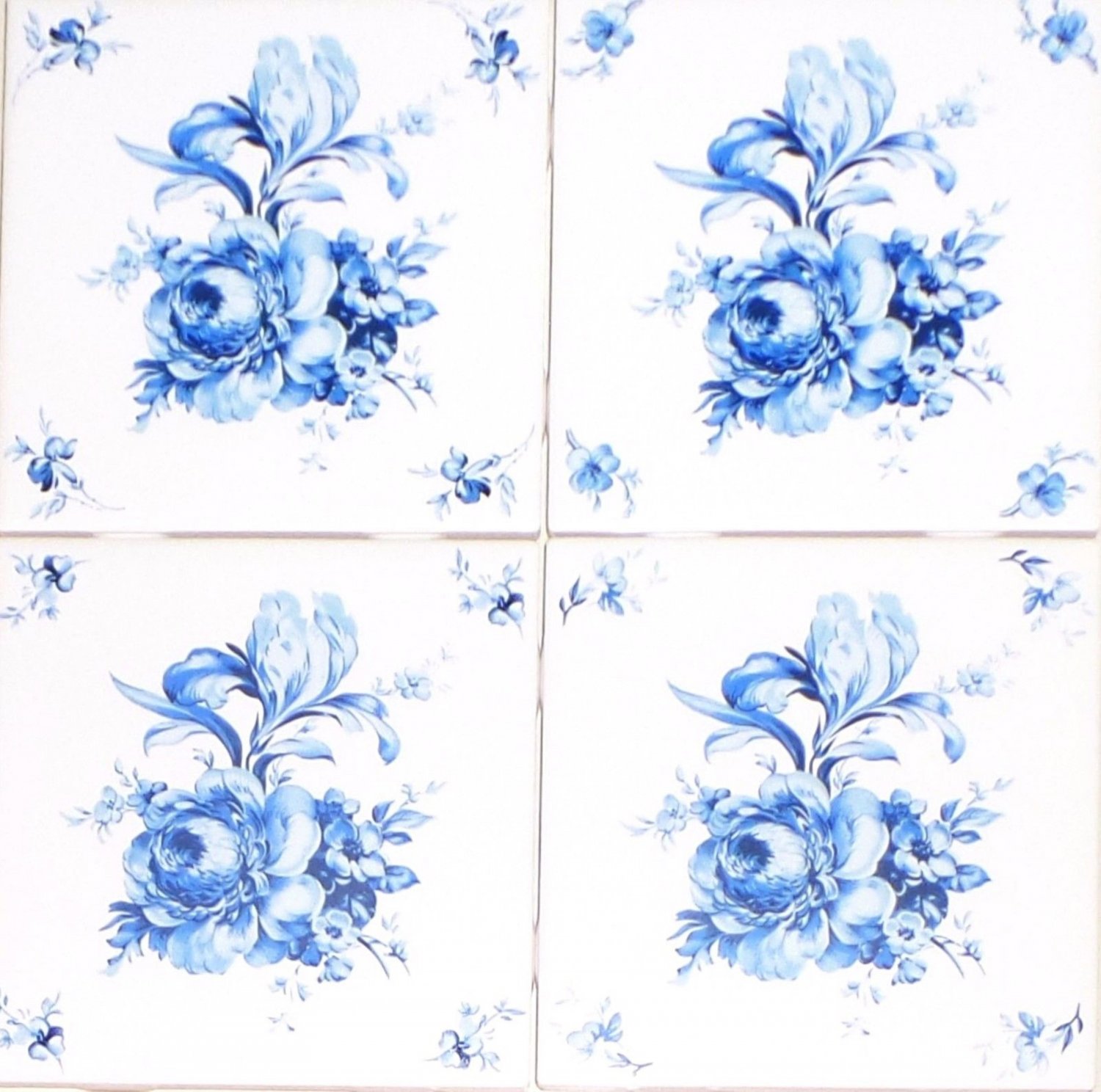 Blue Swansea Flower Accents 4 of 4.25" Ceramic Tile Mural Kiln Fired Decor
