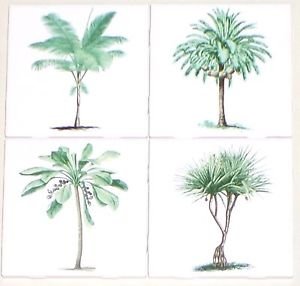 Green Palm Trees Ceramic Tile set of 4 of 4.25" x 4.25" Kiln Fired Decor