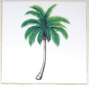 Palm Tree Ceramic Tile Accent Green 4.25" x 4.25" Kiln Fired Tropical Decor