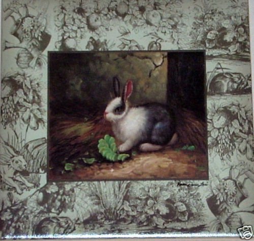 Closeout Black and White Bunny Rabbit Ceramic Tile Acct 4.25" Hare Kiln Fired