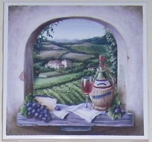 Vineyard Window Red Chiani Wine Ceramic Tile Acct 4.25" Kiln fired Decor Grapes