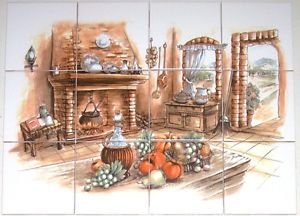 Old Hearth Ceramic Tile Biscuit color Kiln Fired 4.25" 12 piece Mural Decor
