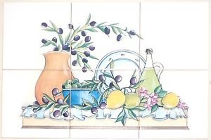 CLOSEOUT Tuscan Ceramic Tile Mural 6 of 6" Kiln Fired Olive and Lemon Back Splash Decor