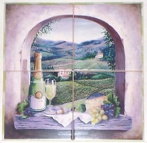 Vineyard Window Ceramic Tiles Mural 12" x 12" Kiln fired Back Splash Mural