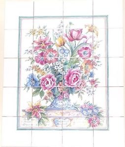 Botanical Floral Ceramic Tile Mural 20pcs 4.25" Kiln Fired Back Splash Decor